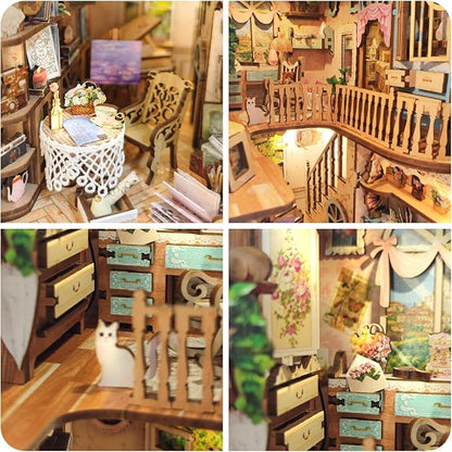DIY Book Nook Kit,Dollhouse Booknook Bookshelf Insert Decor,3D Wooden Puzzles with LED Dust Cover,Book Nook Miniature Kit,Birthday Halloween Home Decor for Teens Adult-Countryside Diary
