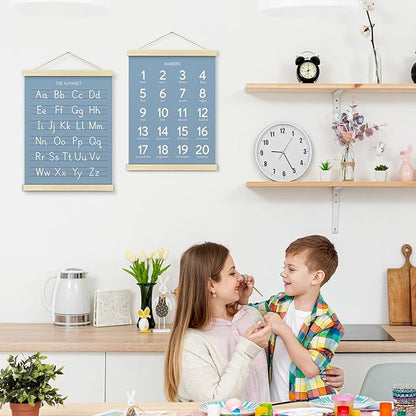 BONETAT Numbers alphabet poster for Nursery Toddlers, Play Room Wall Decor,ABC Wall Chart, Wall Hanging Decor for Toddler Playroom Decor Kids Wall Decor, Wooden Frame Alphabet Banner-A07