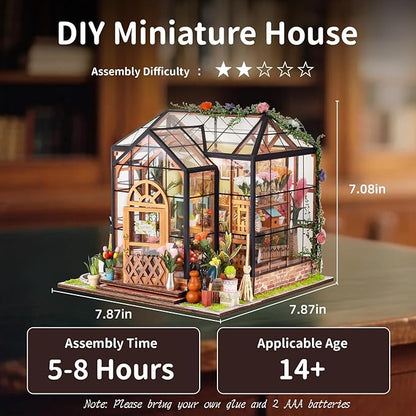 DIY Miniature House Kit, Miniature Kit with LED, Dollhouse Kit for Adults Teen, Mini House Building Kit for Birthday, Jenny Greenhouse
