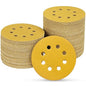 100PCS 5 Inch 8 Hole Sanding Discs 600 Grit,Gold Round Hook and Loop Sandpaper for Random Orbital Sander