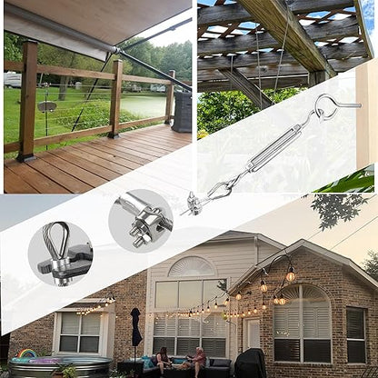1/8" Wire Rope,100FT 304 Stinless Steel Cable with M5 Turnbuckle-Gardening,Aircraft,Picture Hanging, Clothesline Wire