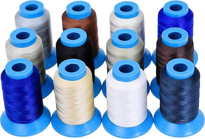 Mandala Crafts Bonded Nylon Thread 12 Assorted Neutral Colors Heavy Duty Sewing Threads - 3600 YDs Size 69 210D T70 Tex 70 Thread for Leather Jeans Weaving Outdoor Marine Upholstery Threads