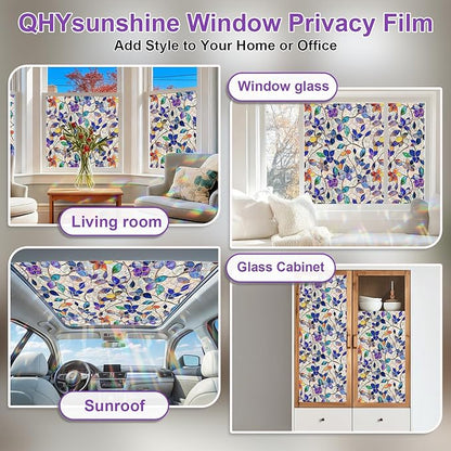 Stained Glass Window Privacy Film Decorative Rainbow Static Clings – Ideal for Home & Office, Adhesive-Free, Removable, UV-Blocking(Purple Rainbow, 23.6 X 78.7 in)