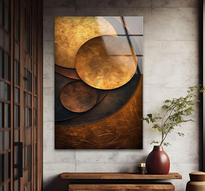 My Photostation.com 32Wx48H'' Bronze Art Deco Geometric Motifs Glass Wall Art Tempered Glass Printing Wall Decor Large Wall Art Wall Hangings