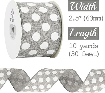 MEEDEE Polka Dots Burlap Ribbon - 2.5 Inch Wired Ribbon for Baby Shower, Farmhouse Decor, Elephant Wreath, Cakes - 10 Yards