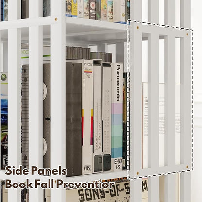 XIMN 360° Rotating Bamboo CD/DVD Shelf - 6-Tier Space-Saving Media Storage Cabinet for Movies, Organizer with Super Compact Design (White, 4 Tier)