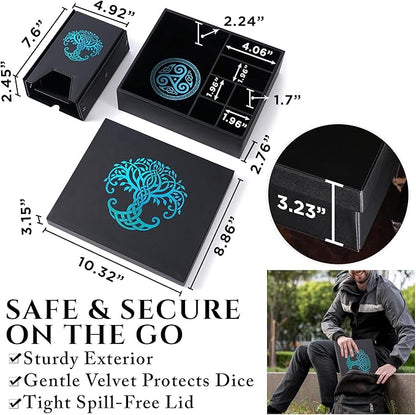 Dice Tray and Dice Tower for DND and RPG - All-in-One Game Roamer Tray & Large Tower for Random Rolls - Stores Your Sets, Mini's and More Compatible with D&D (Blue Tree)