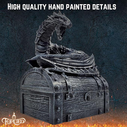 Forged Dice Co. Wyvern Dice Box with Lock and Key - Dragon Storage Chest Compatible with Dungeons and Dragons, D&D Miniatures, Dnd Accessories - Fits up to 4 Standard Polyhedral Sets - Black