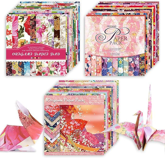 Origami 6x6 Paper Kit 150 Sheets 150 Vivid Colors Double Sided Same Printed Traditional Patterns Square for Arts Crafts Projects Japan Traditional Chiyo.Ethnic Flowers