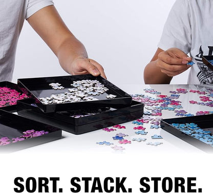 8 Puzzle Sorting Trays with Lid 8" x 8" - Jigsaw Puzzle Accessories Black Background Makes Pieces Stand Out to Better Sort Patterns, Shapes and Colors | for Puzzles Up to 1500 Pieces