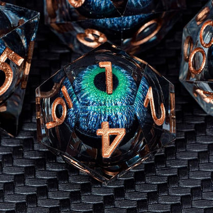 ARUOHHA DND Dragons Eye Dice Liquid Core Blue Green Resin Sharp Edged Dice Set with Gift Box, Compatible with D&D Role Playing Game, Dungeons Polyhedral D and D Dice D20 D12 D10 D8 D6 D4
