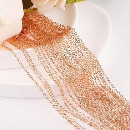 ALEXCRAFT Wholesale 12PCS Rose Gold Plated Solid Brass Chain Hypoallergenic Flat Cable Chains Link Bulk for Jewelry Making (20"(2.0MM))