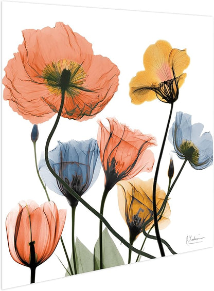 Empire Art Direct Frameless Free Floating Tempered Glass Panel Graphic Wall Art Ready to Hang, 24" x 24", Flowers and Ferns, Orange and Blue Flower