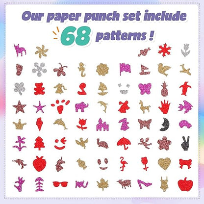 Geyee 68 Pieces Scrapbook Paper Punch Hole Punches Shape Mini Gift Card Punch Small Scrapbooking Shape Cutters for Nail Stamp Supplies DIY Craft Fun Projects, 68 Styles