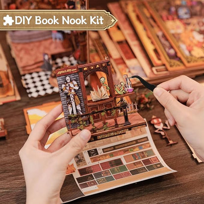 CUTEBEE Book Nook Kit - DIY Miniature House Kit for Adults and Teens, Dollhouse Booknook Tiny House Model Build Bookshelf Decor, Gifts for Family, Friends