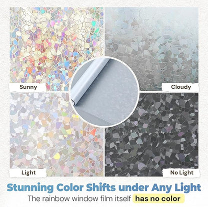 DOWELL Window Privacy Film Rainbow Film, Stained Glass Decorative Sticker, Static Cling Non-Adhesive Glass Clings, Sun Blocking Heat Control Window Coverings for Home Door, 35.4" x 118.1"