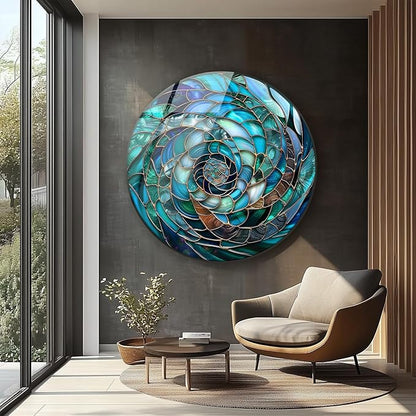 My Photostation.com 10''(25cm) Diameter Ocean Vortex Spiral Round Glass Wall Art Tempered Glass Printing Wall Decor Large Wall Art Wall Hangings