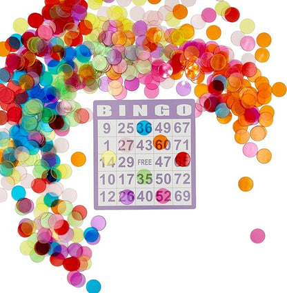 500 Pcs of 3/4 inch Transparent 8 Color Clear Bingo Counting Chips Plastic Markers for Bingo Games, Math Counters,Classroom,Fun Family Game Night, Large Group Games