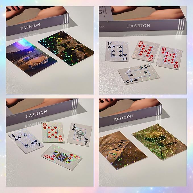 36 Sheets Holographic Sticker Paper, Clear Vinyl Lamination Sticker Film Self Adhesive, Transparent Overlay Laminate Sticker Paper Waterproof-Gem/Dots/Sand Star/Rainbow/Star/Heart, 8.5x11 Inch