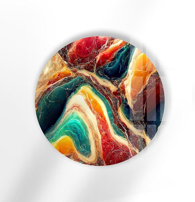 My Photostation.com 39,4''(100cm) Diameter Colorful Marble Swirl Round Wall Art Abstract Glass Decor with Earthy Tones & Gemstone Texture