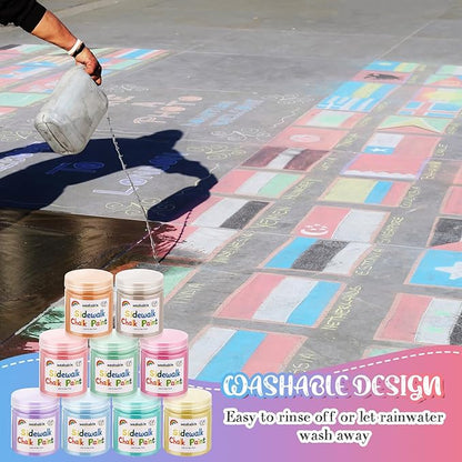 Faccito 9 Pcs Sidewalk Chalk Paint Kit Non Toxic Paint Washable Powdered Chalks Mix in Water 9 Vibrant Colors with Paintbrush for Creative Sidewalk and Chalkboard Fun