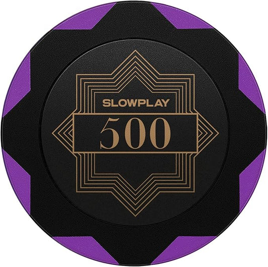 SLOWPLAY Nash Clay Poker Chips, 14 Grams Heavyweight Clay Composite, 40mm Large Chips in Bulk, Pack of 50 with Denomination of 500