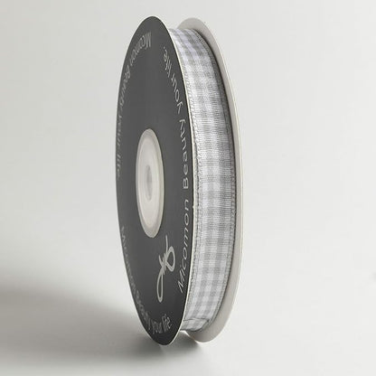 Gray Gingham Plaid Checked Ribbon 25 Yards Each Roll 100% Polyester (3/8",Gray)