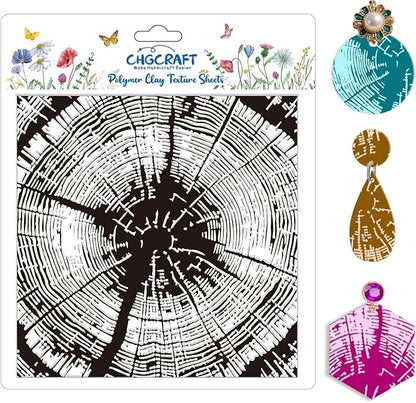 CHGCRAFT Tree Rings Polymer Clay Texture Sheets Tree Pattern Silicone Texture Stamp Clay Texture Mat Modeling Pattern Pad Sheets for Jewelry and Earrings Tools, 5.5x5.5 inch