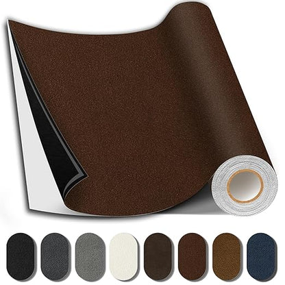 Suede Repair Patch, Large Fabric Repair Tape, Self-Adhesive Fabric Patches for Furniture, Couch, Sofa, Car Interior, Shoes, Hand Bag, Clothing (Dark Brown, 3.5X79 Inch)