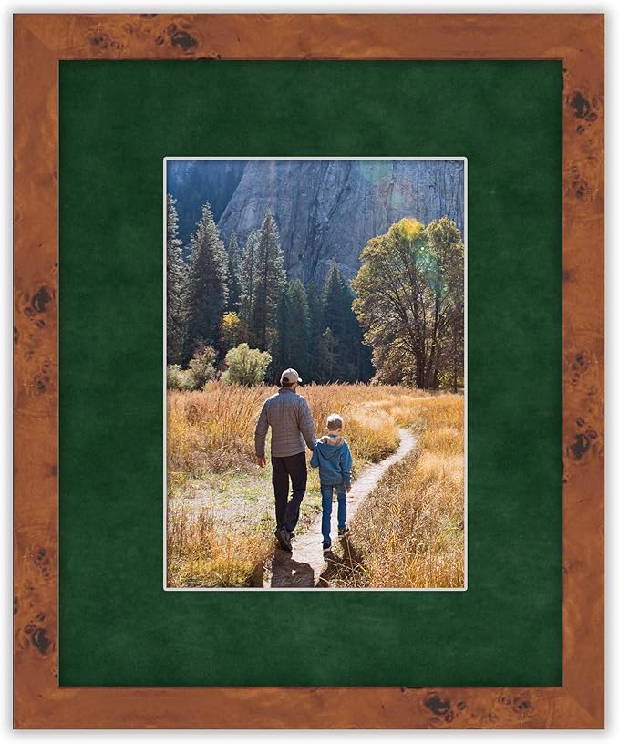 Pack of Ten Acid Free 8x10 Mats Bevel Cut for 5x8 Photos - Green Suede Precut Matboards With Backing Boards and Self Seal Photo Mat Bags For Pictures, Photos, Framing - 4-ply Thickness