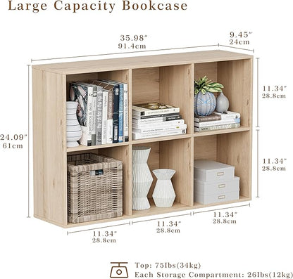 Wooden Cube Storage Organizer with Closed Back Panel, 11in Cube Shelf Opening, Bookshelf, Display Shelf,Closet Cabinet for Home and Office (White Oak, 6-Cube 35.98L*9.45W*24.09H)