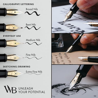 Wordsworth & Black Fountain Pen Set, 18K Gilded Medium Nib, Includes 24 Pack Ink Cartridges, Ink Refill Converter & Gift Box, Gold Finish, Calligraphy, [Orange], Perfect for Men & Women