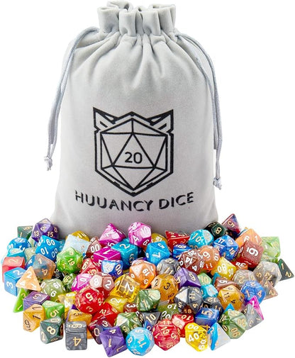 DND Dice Set (140 Pieces), Huuancy Polyhedral Dice for Dungeons and Dragons DND RPG MTG Table Games with 1 Large Flannel Bag, 20 Colors