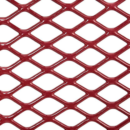 Global Industrial 46" Round Picnic Table, Expanded Metal, Red Thermoplastic Coating, Attached Benches, 1-1/2” Umbrella Pole Hole, Outdoor-Rated, 1000 lb Capacity
