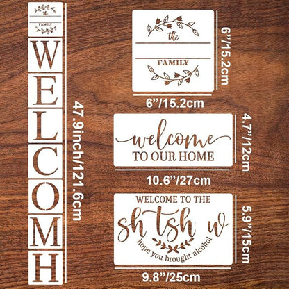 Welcome Stencils for Crafts Reusable Welcome Stencil for Wood Sign 12" Stencils for Painting on Wood Drawing Templates for Wall DIY Home Decor Porch Sign