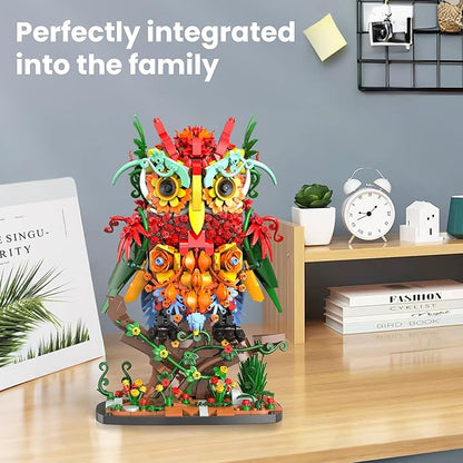 Sillbird Owl Flower Building Sets for Adults for Women Girlfriend Men Her, Artificial Floral Animals for Home Office Decorations for Table Desk - Creative Botanical Collection Model