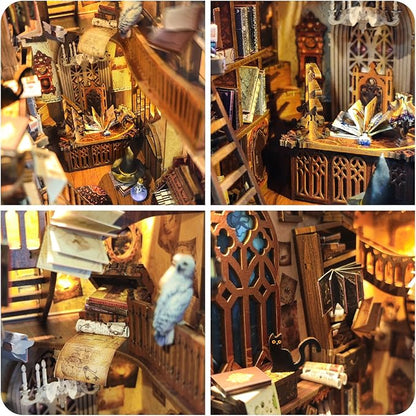DIY Book Nook Kit,New DIY Dollhouse Booknook Bookshelf Insert Decor,3D Wooden Puzzles with LED,Book Nook Miniature Kit,Birthday Easter Home Decor for Teens Adult-Magic World