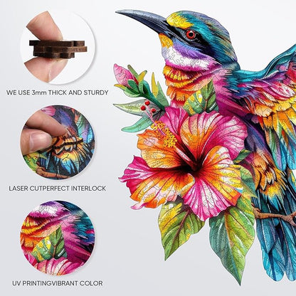 Wooden Jigsaw Puzzles -Hummingbird Wooden Puzzles for Adults, 500 Pcs King Size 17.3'' x 16.6'', Luxurious Shaped Wood Puzzle, Beautiful Package, Best Gift for Adults and Kids, Family Game