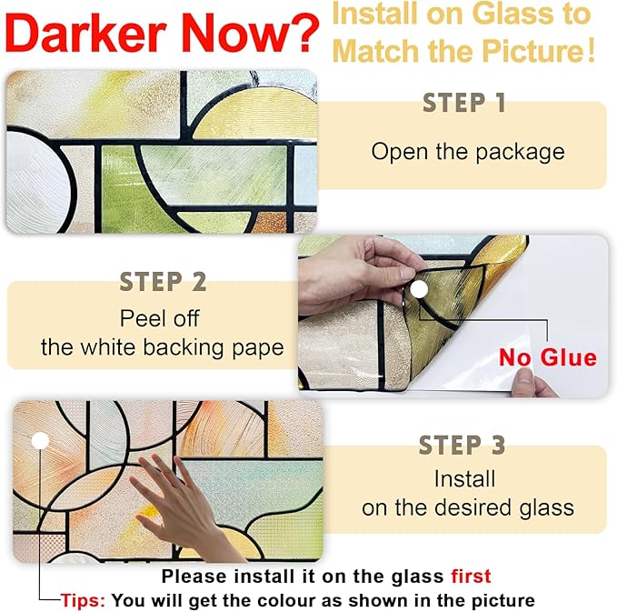 3D Stained Glass Window Privacy Film, Heat Control UV Blocking Static Cling Decorative Window Film for Bathroom,Front Door,Home Non Adhesive,23.6 x 35.4 inches Wilderness