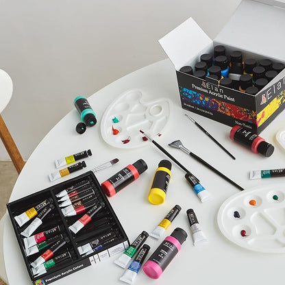 Elan Professional Acrylic Paint Set, 24 Vibrant Colors Acrylic Paint Tubes 2fl oz, Non-Toxic Tubes for Canvas & Crafts, Art Paints for Adults