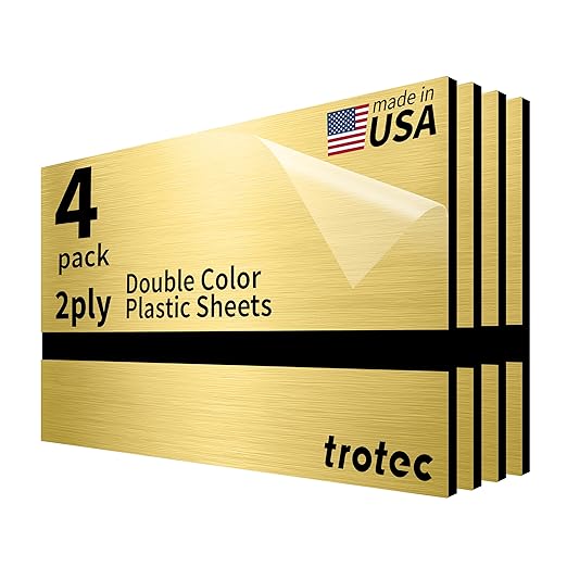 Trotec | Metallic Looking Acrylic Sheet | 12"x24"x1/8", 4 Pcs | Brushed Gold/Black | Metallic Finish - Scratch Resistant for Laser Engraving & Cutting,Printing,Glowforge,Name Plate | USA Made