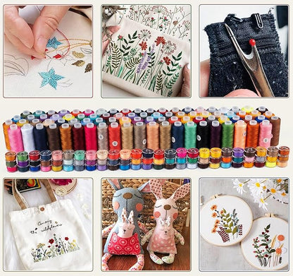 90 Pcs 45 Colors Sewing Thread &Prewound Bobbins Thread, 600yard Thread for Sewing Machine, Sewing Supplies, Polyester Sewing Machine Kit for Hand Sewing, Stitching, DIY