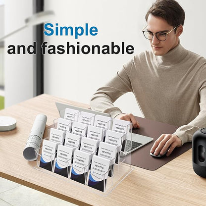 Clear Vertical Business Card Holder for Desk, Office Acrylic Business Card Display Holder Desktop Organizer Storage Cards Holders, Clear 4 Tiers 16 Pockets