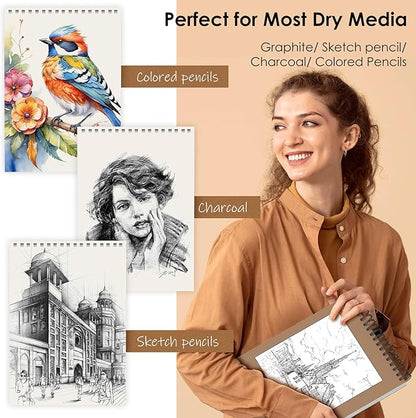 iBayam 9" x 12" Sketch Book Set, 2-Pack Spiral Bound Drawing Paper, 200 Sheets (68lb/100gsm) Premium Sketchbook, Acid-Free Art Drawing Painting Sketching Pad Supplies for Kids, Teens, Adults, Artists