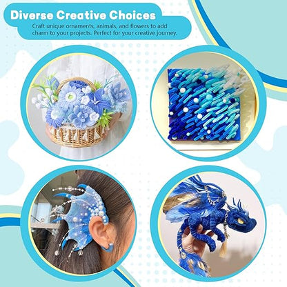 Pipe Cleaners Craft 500PCS 5 Colors Blue Pipe Cleaners Bulk 30CM Limpia Pipas para Manualidades Fuzzy Wire Chenille Stems for Arts Crafts and Creative DIY Projects Decorations