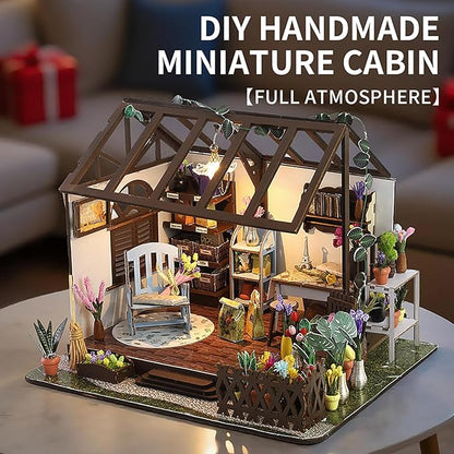 This DIY Miniature Building Set Helps You Create Your own Cozy Greenhouse with All The Furniture Included. It's Suitable for Adults and Teenagers and Makes a Great Gift for Halloween and Christmas.