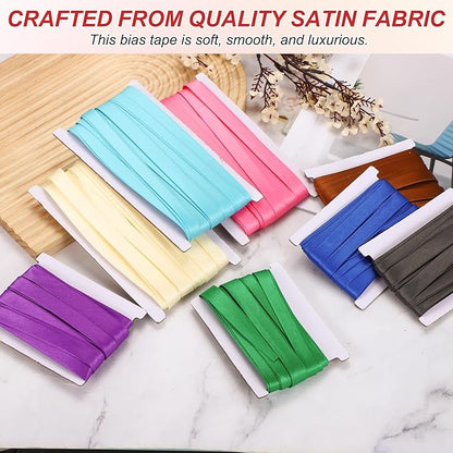 MECCANIXITY Double Fold Bias Tape for Sewing 5/8 Inch x 12 Yards Satin Pre-fold Continuous Binding Tape for Seaming Quilting Hemming Binding DIY Crafts, Wine Red