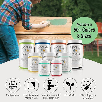 Chalky Chicks All-in-One Chalk Paint for Furniture or Cabinet - 32Fl Oz - Matte Finish Lime Ricki (Lime Green) for Metal, Wood Furniture Paint - No Sanding All-in-One for Home Decor & Crafts, USA Made