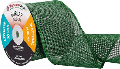 Mandala Crafts Green Burlap Ribbon 3 Inches Wide Jute Ribbons for Crafts - 20 Yds Roll Rustic Burlap Wrap Trim Ribbons for Wreaths Bows Wedding Party Decoration