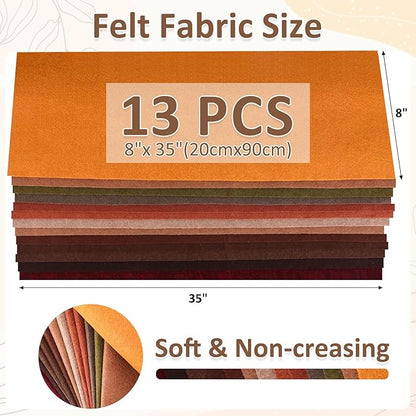 XSEINO 13 Rolls 8"x35" 1.4mm Thick Soft Felt Fabric Sheet 13 Assorted Dark Brown Series Colors Felt Pack for DIY Craft Sewing Squares Nonwoven Patchwork